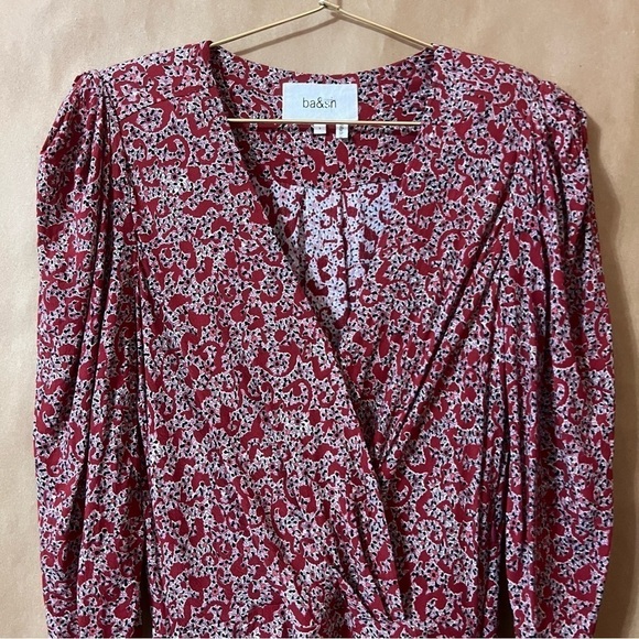 BA&SH | Crystal Dress Carmin Printed Shoulder Pad Ruched Crepe Mini Dress Size S - Picture 4 of 16